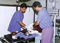 An injured victim being attended